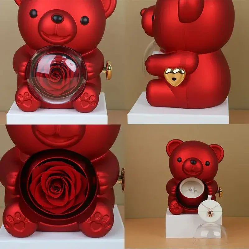 Urso com Rosa Giratória + Colar Duplo Personalizado
