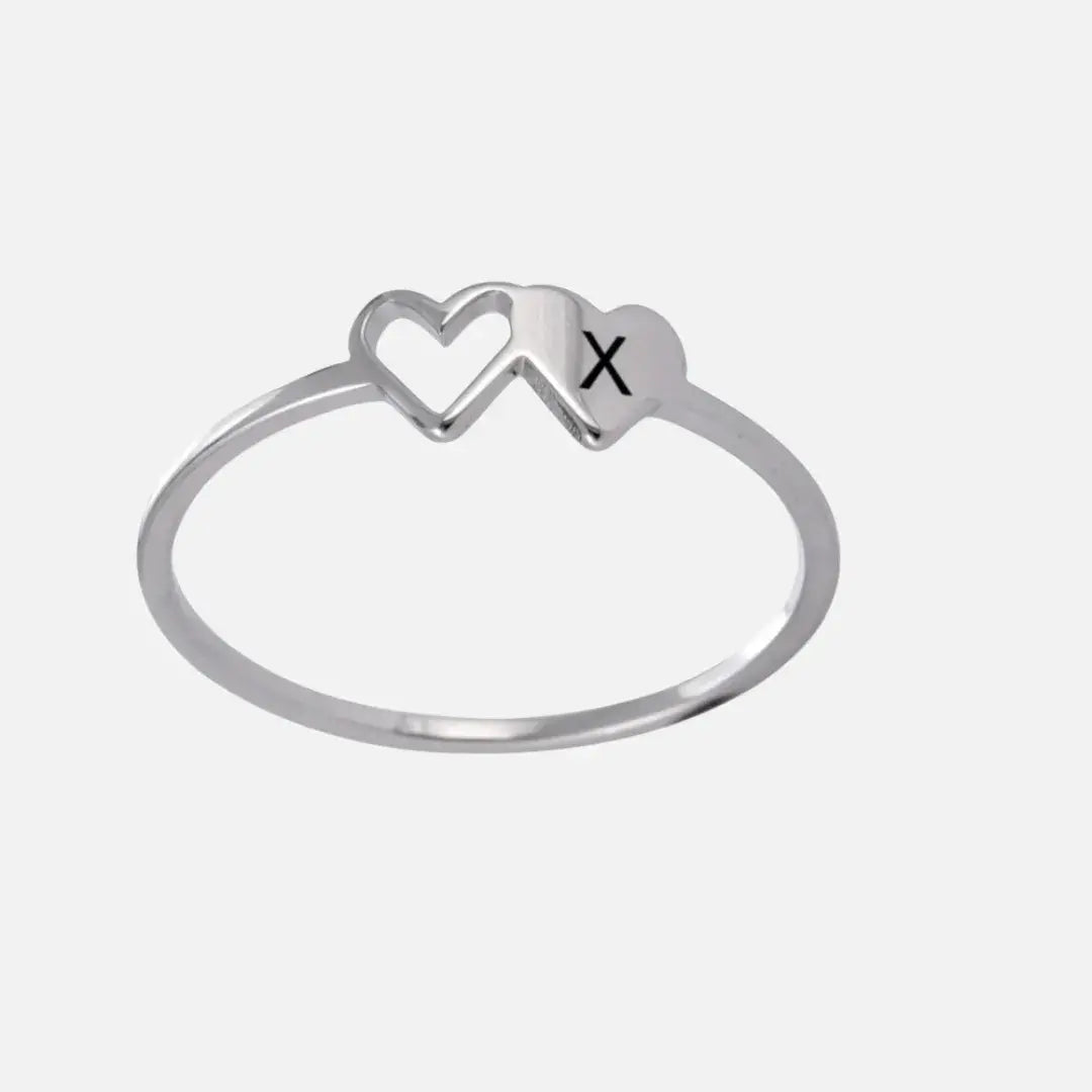 Anel personalizado com letra X e coração vazado em aço inoxidável – Romantizze