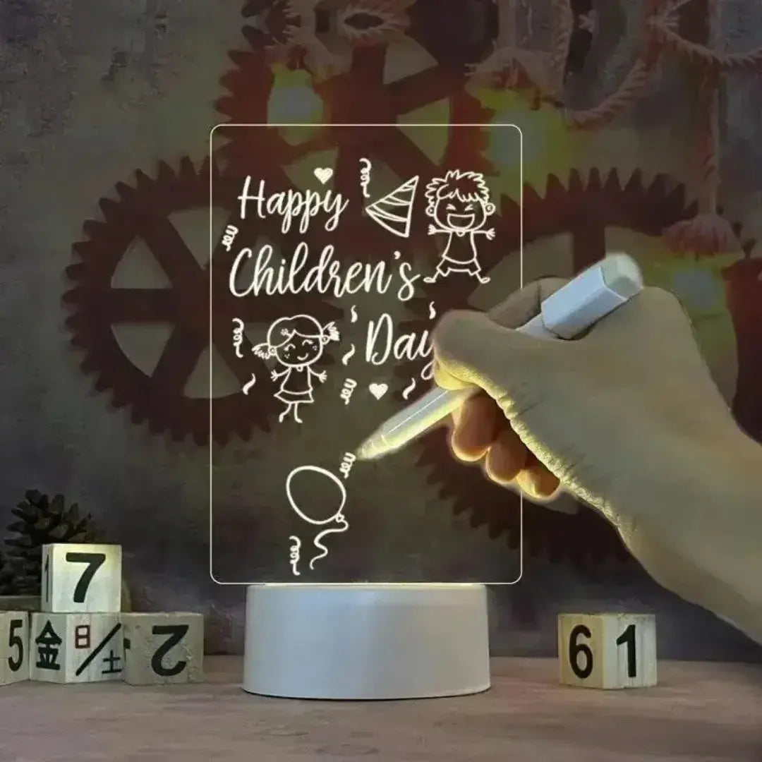 Placa iluminada com escrita manual “Merry Christmas and Happy New Year” – luminária com caneta e luz LED