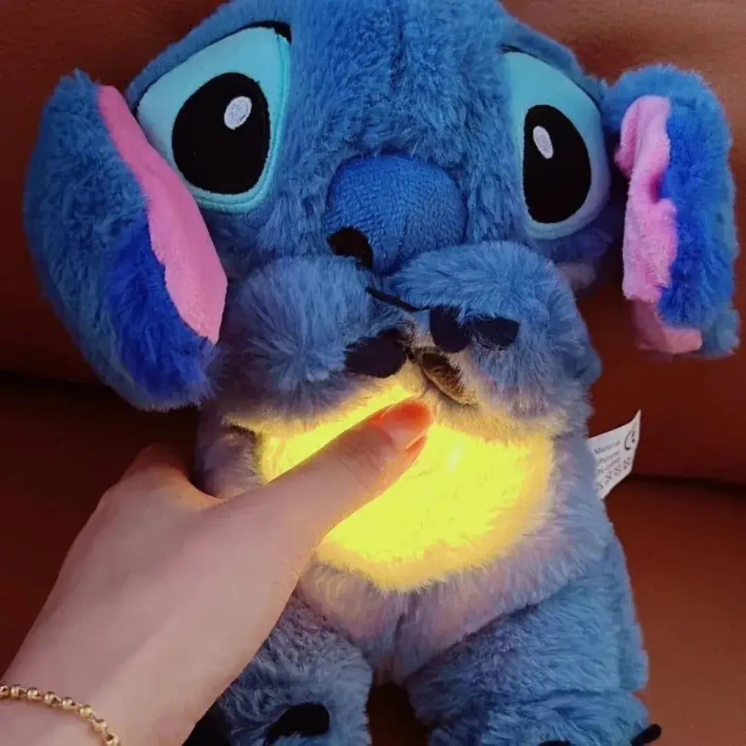 Pelúcia azul estilo Stitch com luz LED acesa ao toque – destaque da Romantizze