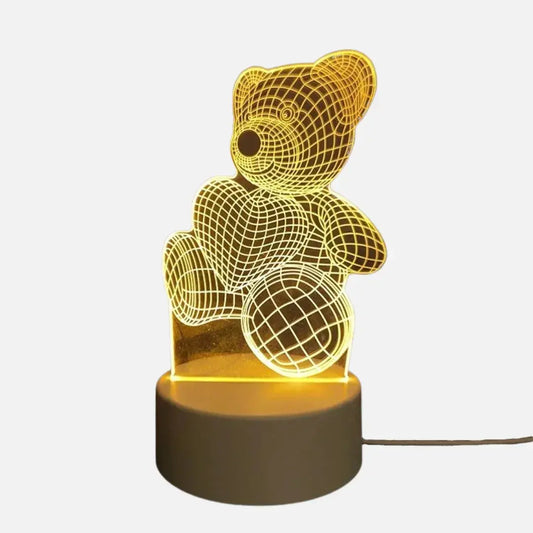 Luminária Decorativa de Urso 3D com Base de Luz LED