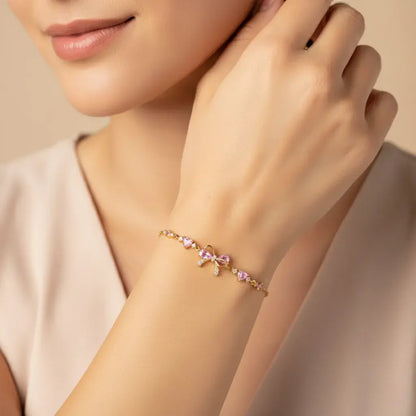 Pulseira de Zircônia com Laço Rosa