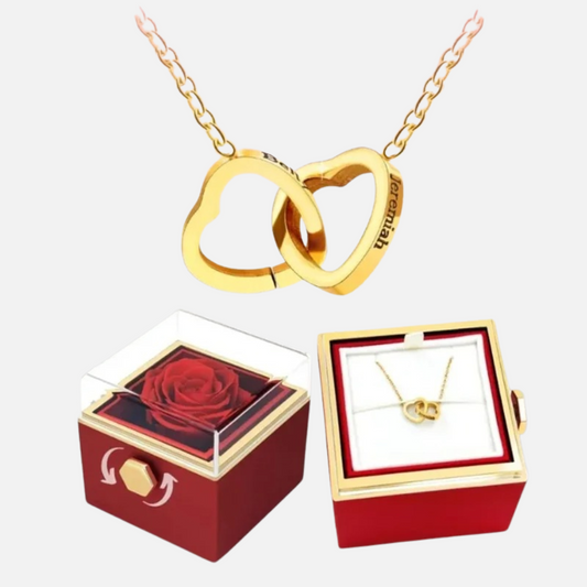 Colar dourado com pingente de dois corações entrelaçados em aço inoxidável – Romantizze