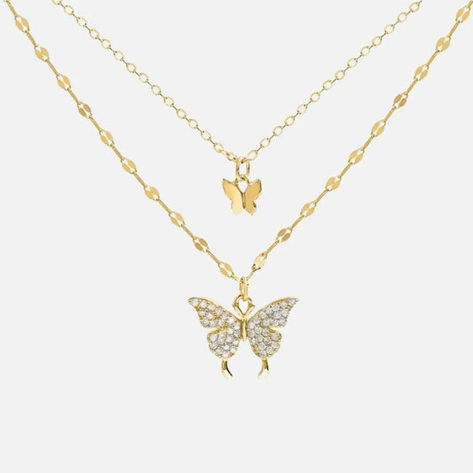 Colar dourado estilo clavícula com pingente de borboleta e camada dupla – Romantizze