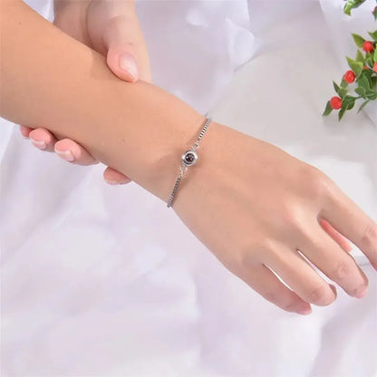 Pulseira com pingente de foto personalizada usada no pulso feminino, corrente tipo corda – Romantizze